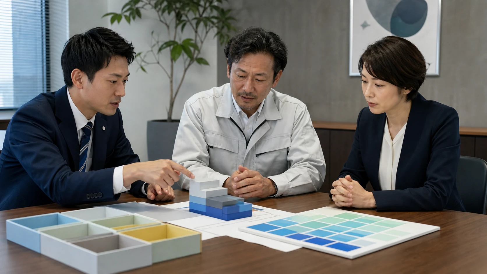 経営者、財務担当者、銀行担当者が負債と現預金の実質構成を確認する会議