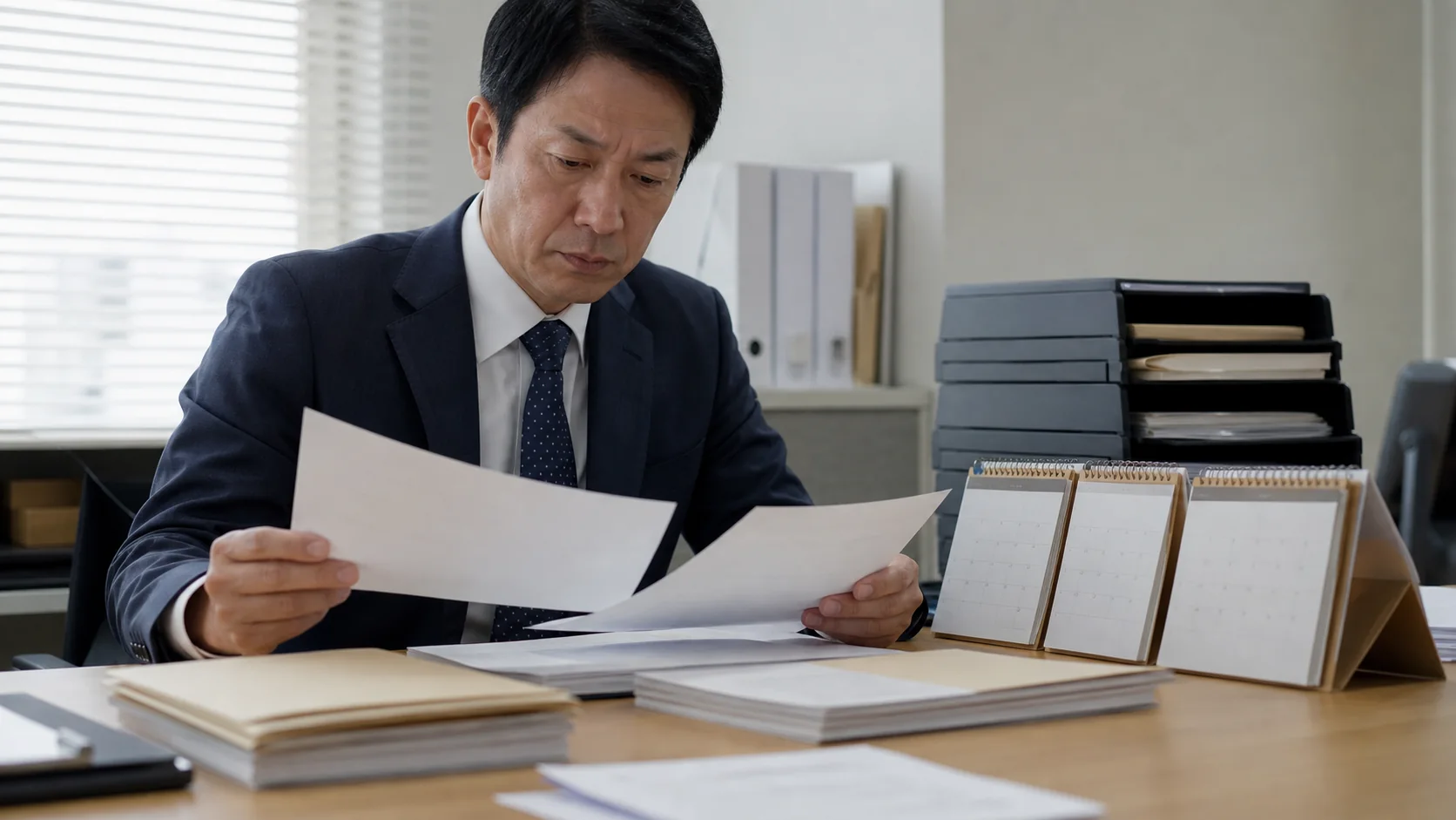卸売会社の財務担当者が受取手形台帳と満期別入金予定を照合する場面