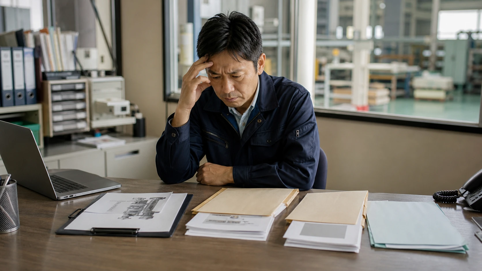 経営者と工場・財務担当者が維持投資と成長投資の優先順位を確認する場面