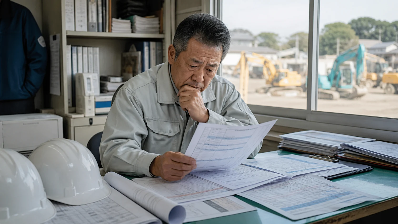 建設会社の経営者が営業キャッシュフローと返済予定を確認する場面