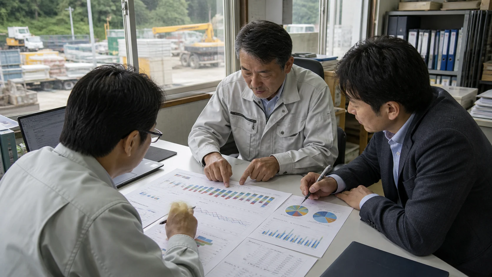 建設会社の会議で営業CFと借入別返済を確認する場面