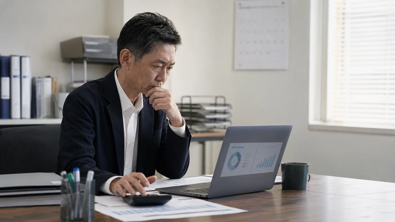 中小企業経営者と会計担当者が配当案、分配可能額、返済予定を比較する場面