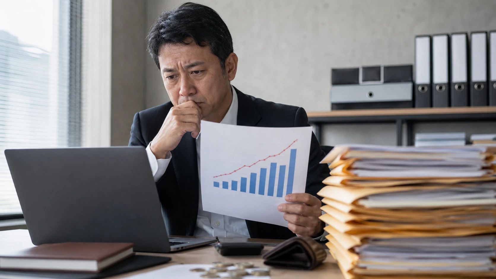 経営者と財務担当者が営業キャッシュフローの利益・売掛・在庫要因を確認する場面