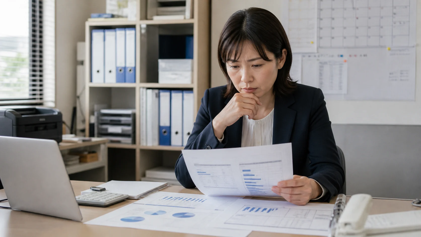 月次試算表とキャッシュフロー橋渡し表を確認するサービス会社経営者