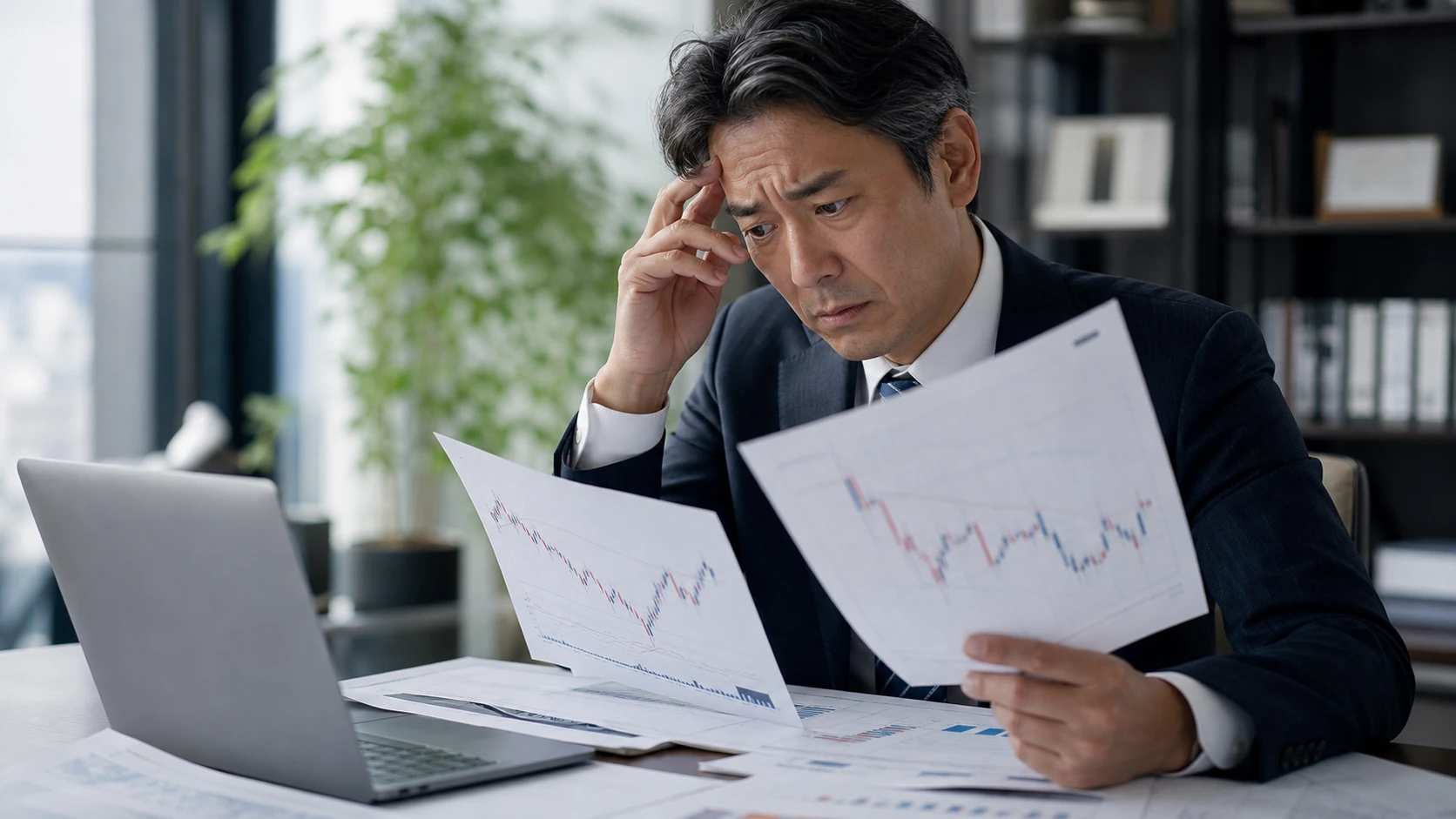 経営者と会計担当者がその他包括利益累計額の内訳と変動要因を確認する場面