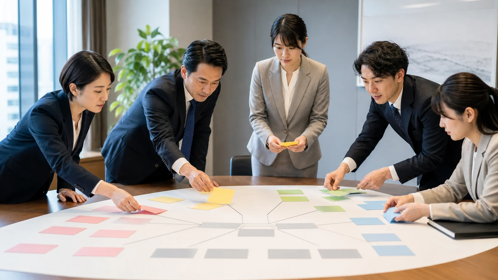 財務と法務の担当者が債務順位マップと新規融資条件を照合する場面