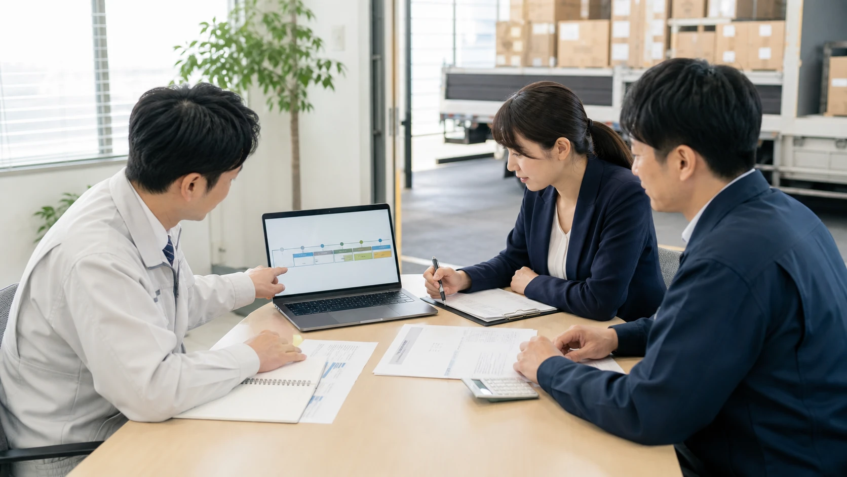 経営者と購買・財務担当者が仕入先別支払予定を確認する場面