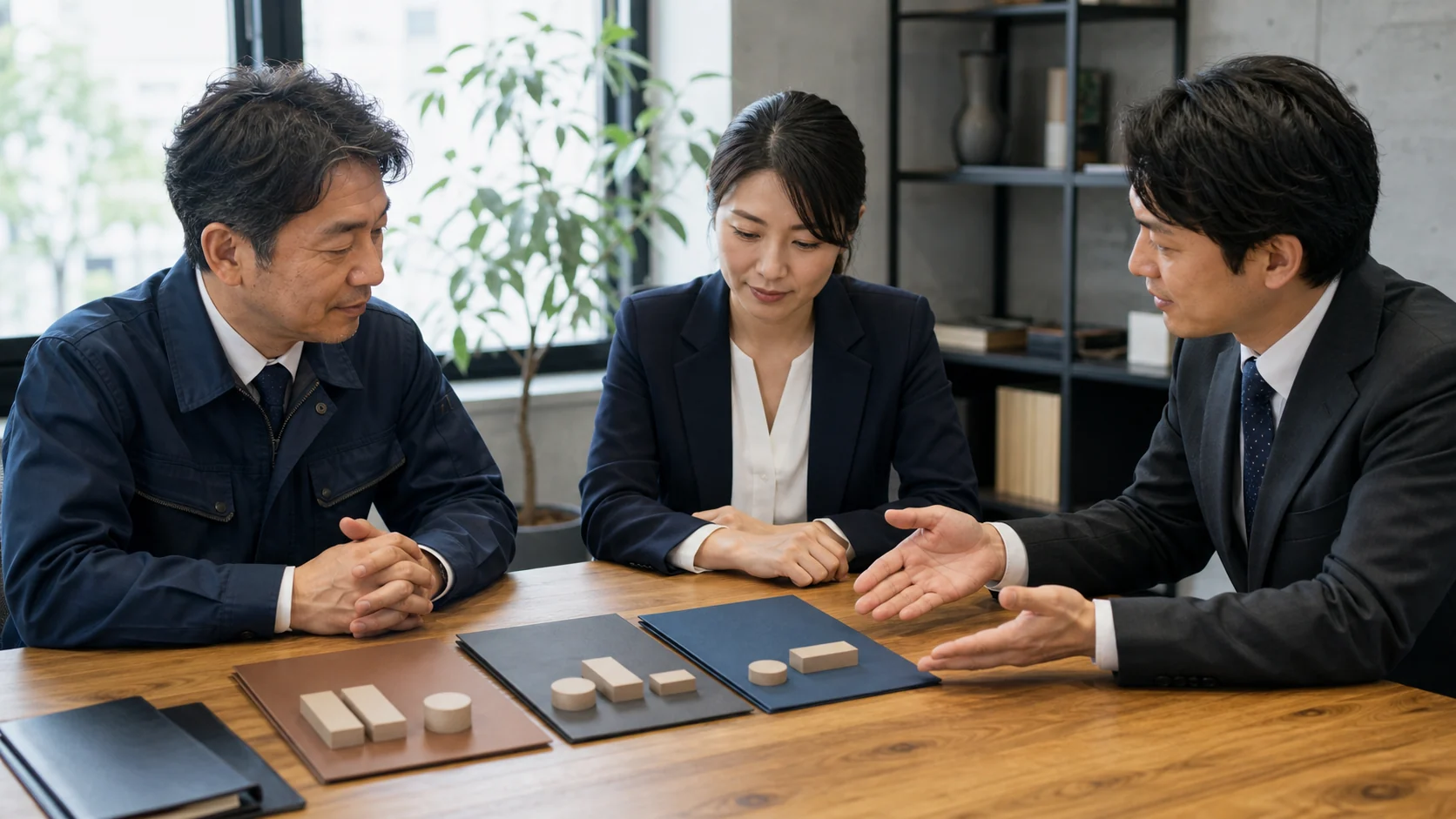 経営者と財務担当者と銀行担当者が短期借入の更新と長期化を協議する会議