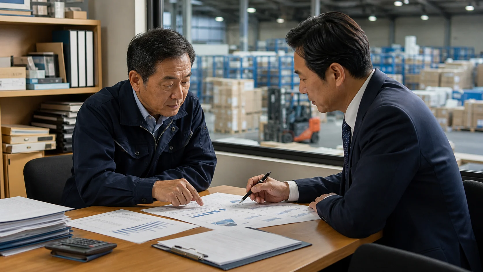 物流倉庫会社が賃上げ後の不足と四つの資金調達方法を比較する会議