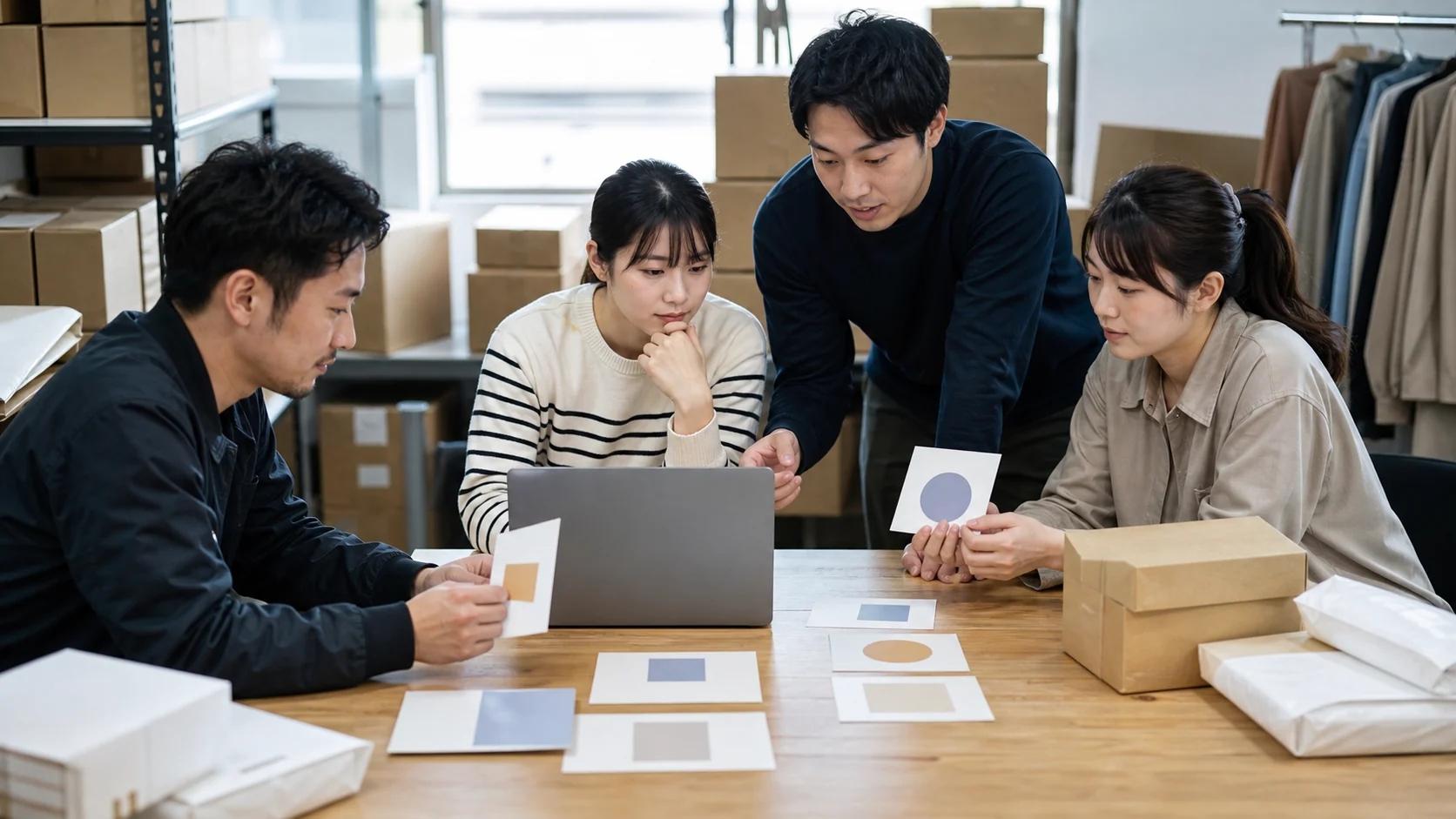EC会社の経営者と担当者がモール別採算と自社EC移行計画を確認する会議