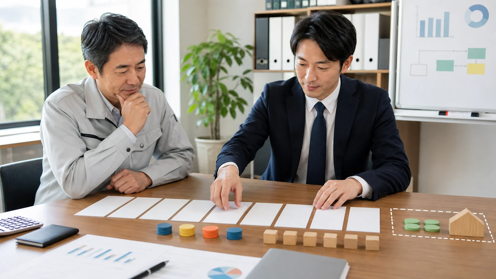 財務担当者が13週資金繰りと返済後最低現金を整理する場面
