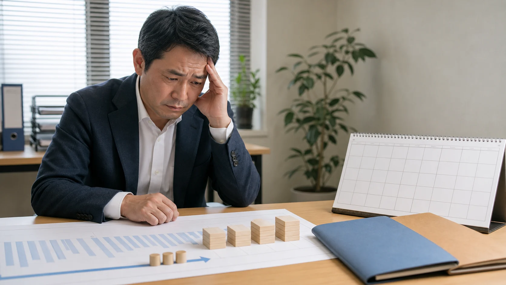 中小企業の経営者と財務担当者が営業キャッシュフローと月別元金返済を確認する場面
