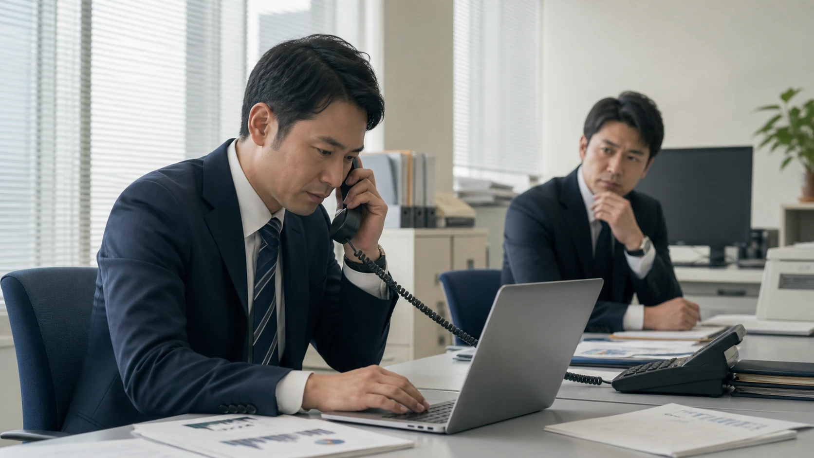 財務担当者が得意先別の請求書と入金予定を照合する場面