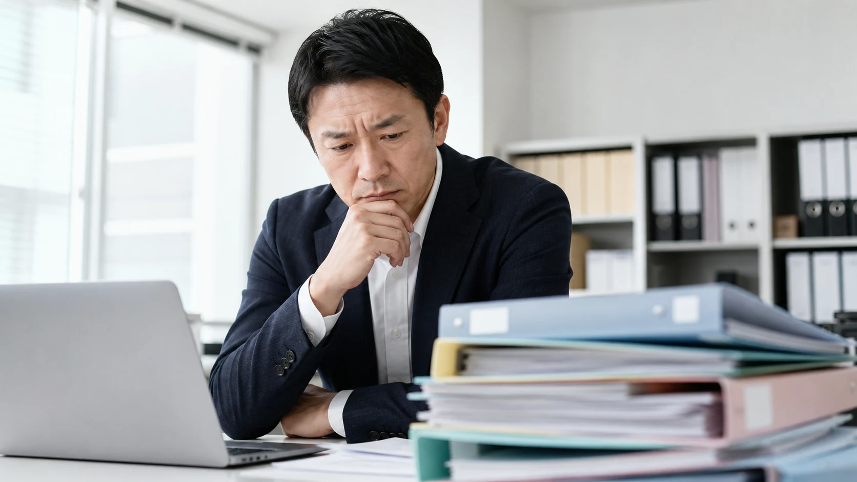 中小企業の経営者が借入満期と借換審査の進捗を確認する場面