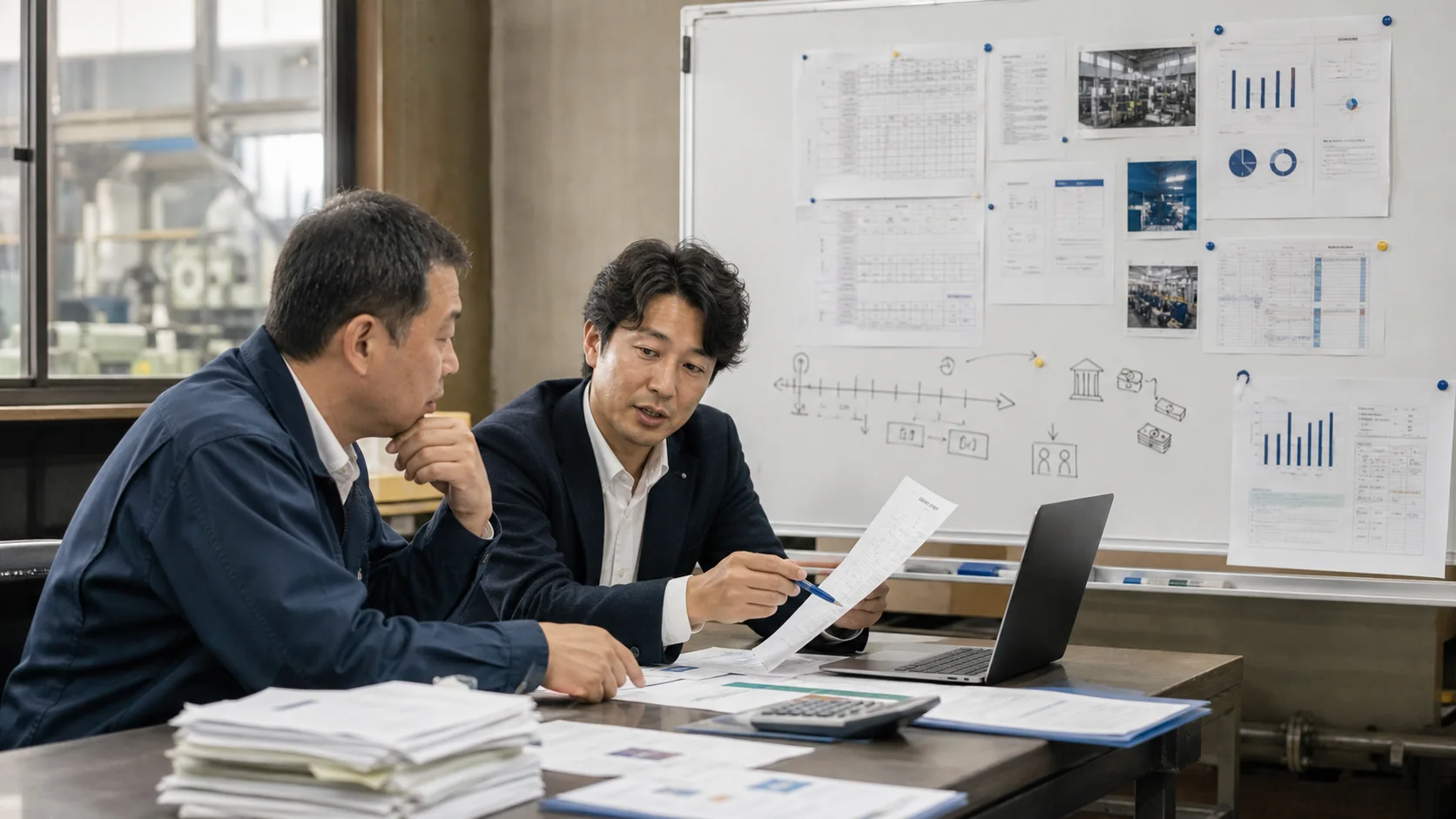 融資否決後の改善計画と13週間資金繰りを相談する経営者