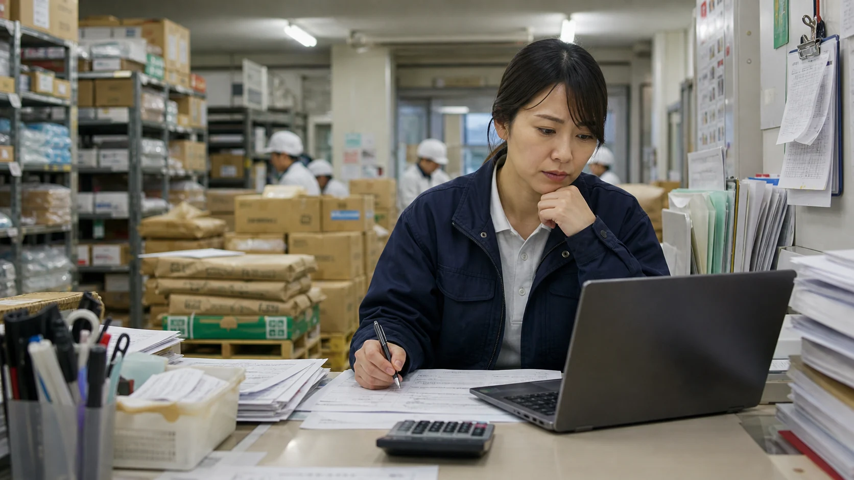 季節仕入と銀行返済のずれを確認する食品製造会社の経理担当者