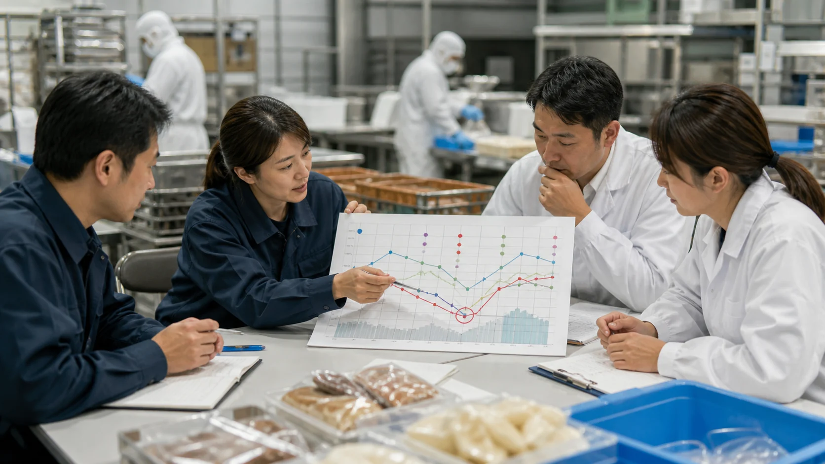 三つの返済曲線と12か月資金繰りを比較する食品製造会社