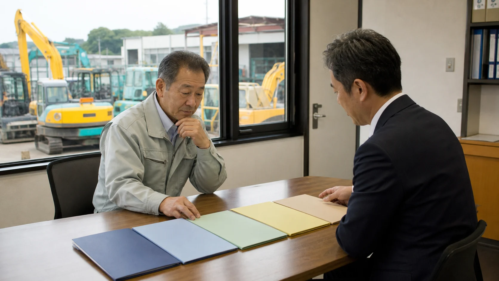 建設機械レンタル会社がROAと4つの資金調達方法を比較する会議