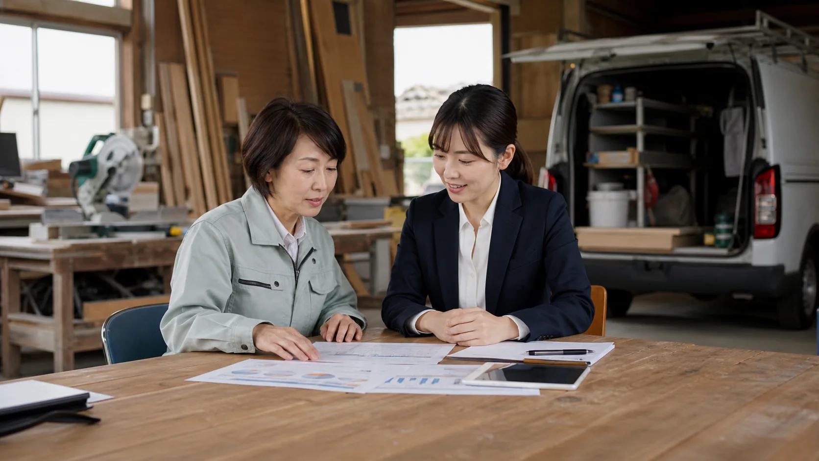 住宅改修会社が受注処理改善後の不足と四つの資金調達方法を比較する会議