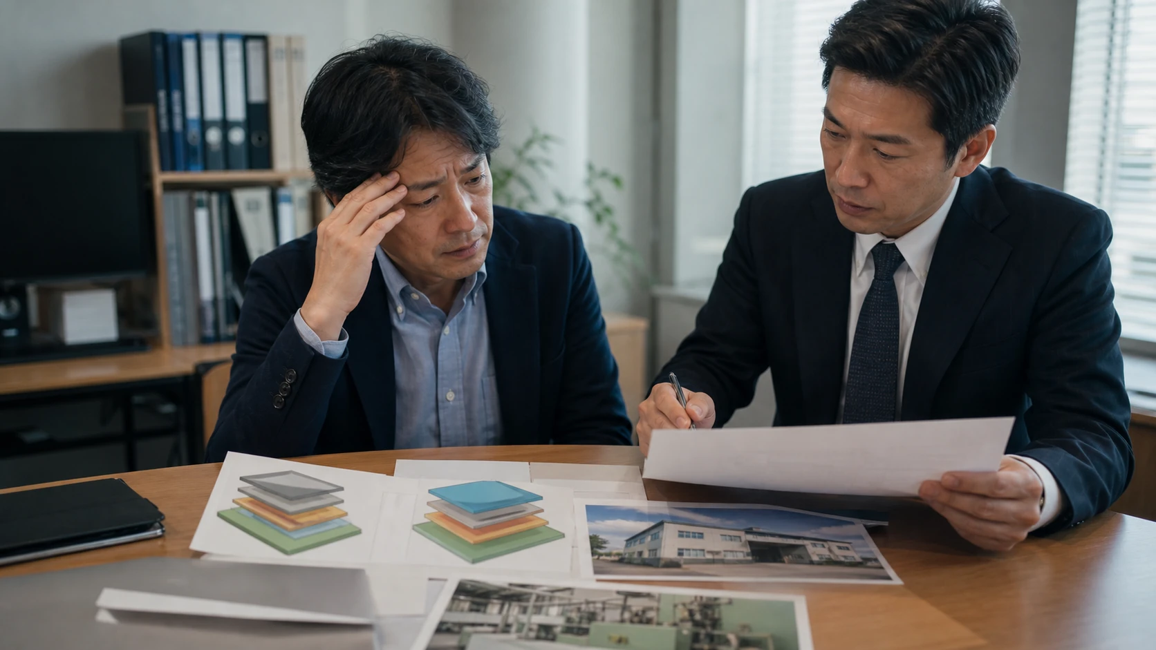 経営者と専門家が担保一覧と登記順位・残債を確認する場面