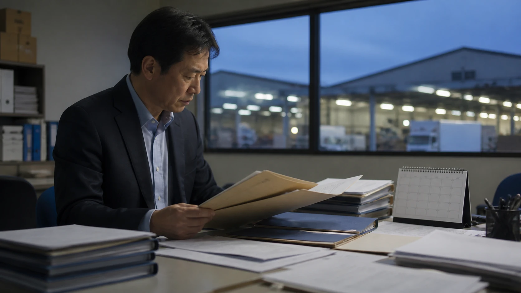 経営者と財務担当者が短期借入の契約別実行日と返済日を照合する場面
