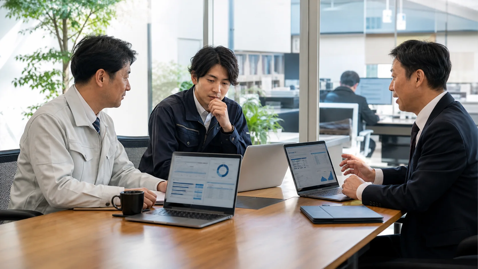 経営者と銀行担当者がソフトウェアの利用実態、償却、収益貢献を確認する会議
