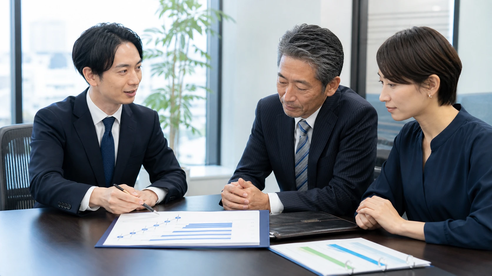 経営者・財務担当者・銀行担当者が資本性評価と満期出口を確認する会議