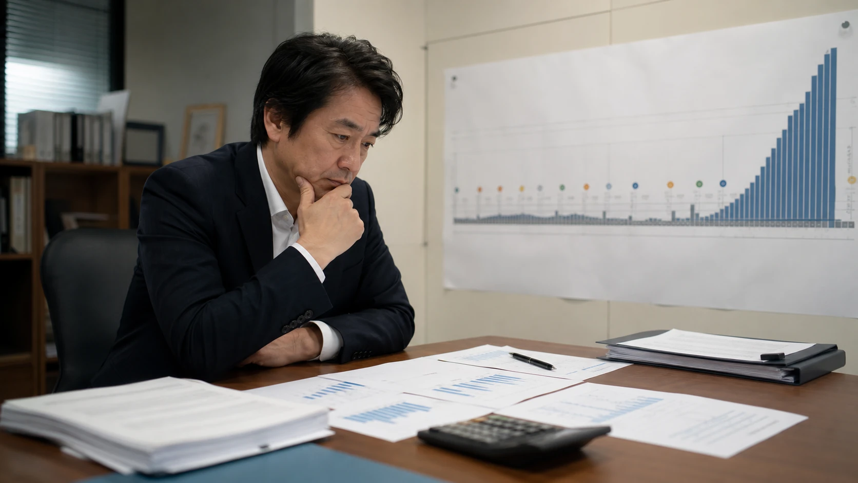 経営者と財務担当者が劣後ローン契約の償還条件と劣後条項を確認する場面