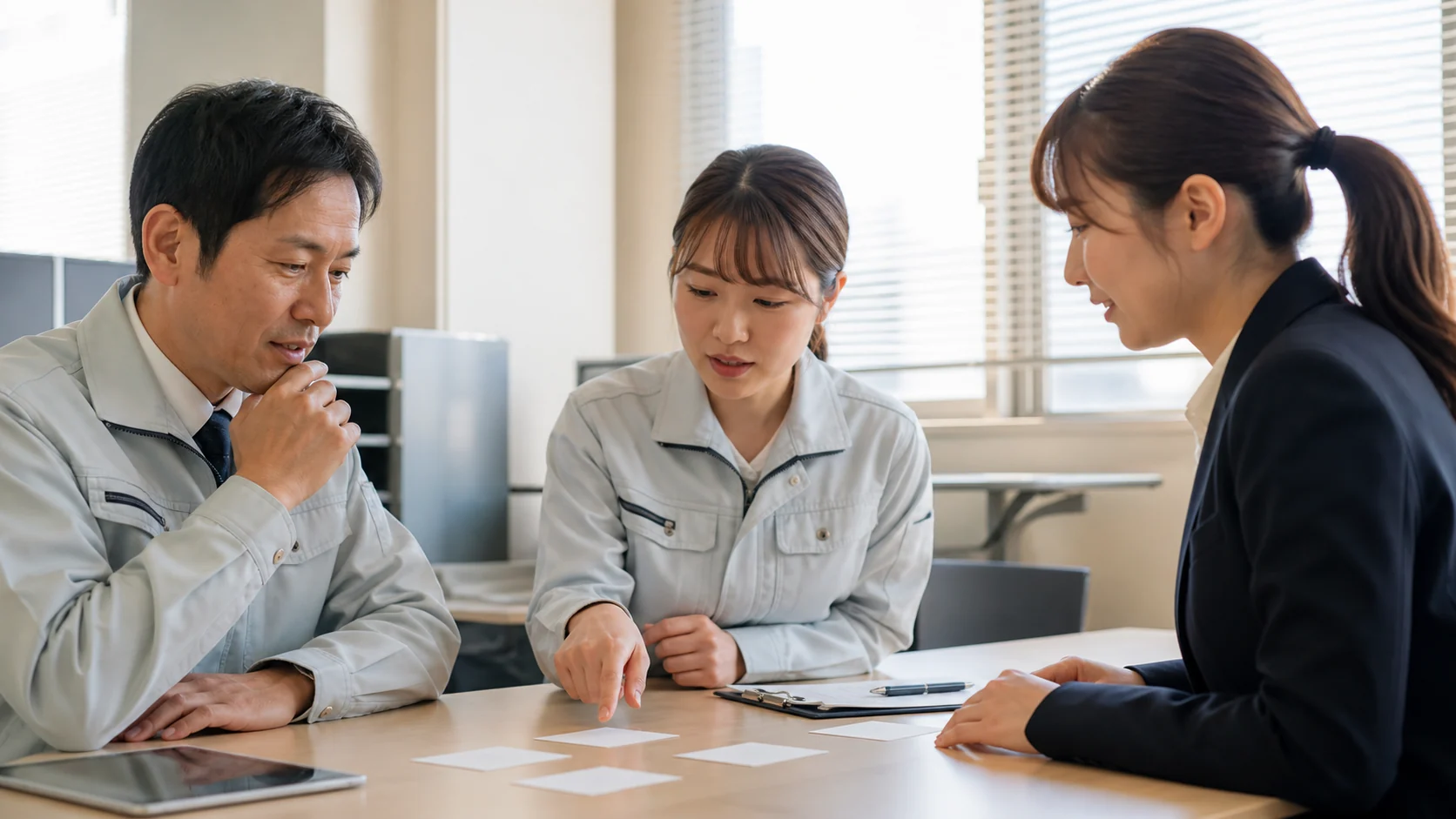 経営者と経理・給与担当が仮勘定の帰属と精算期限を確認する会議