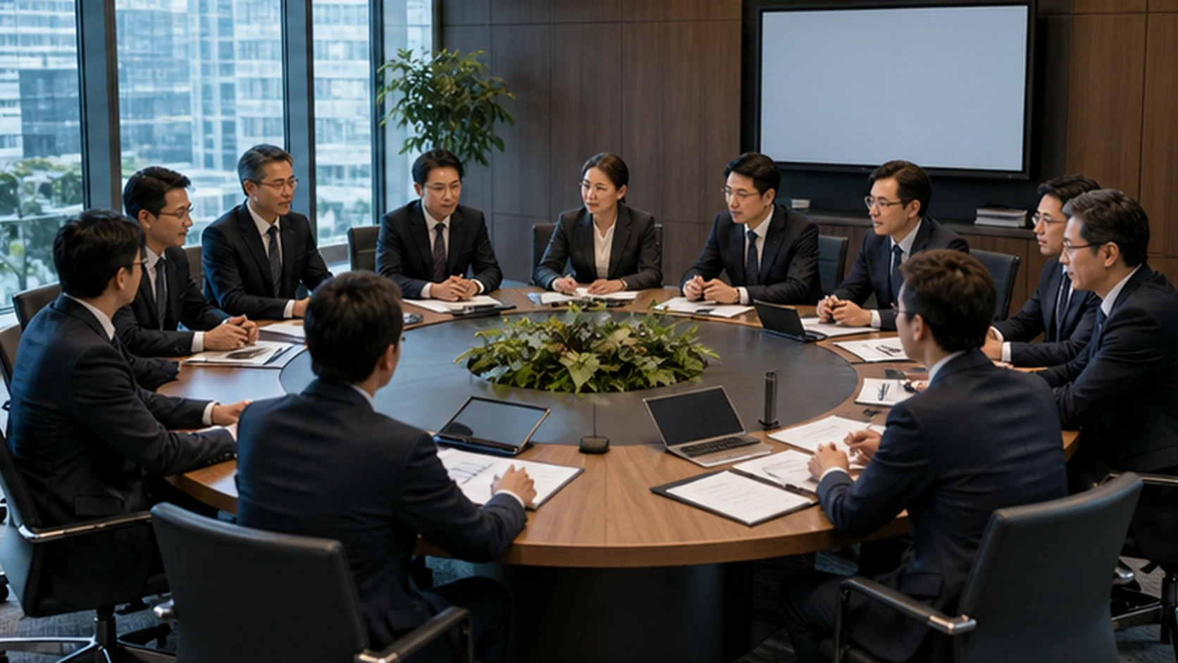 経営者・財務・法務専門家・アレンジャー候補・参加行候補が共通資料を確認する会議