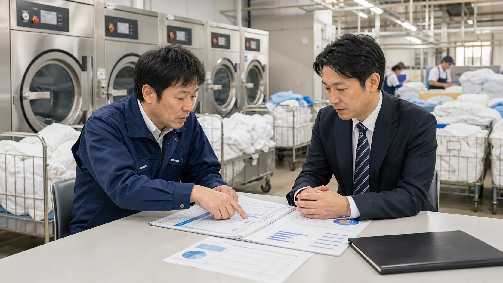 産業用クリーニング会社が設備改善後の不足と四つの資金調達方法を比較する会議