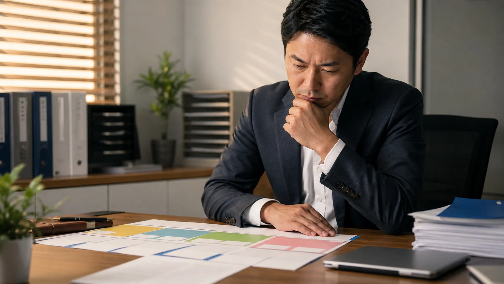 経営者と税理士が税目別の申告見込額と納付予定日を照合する場面