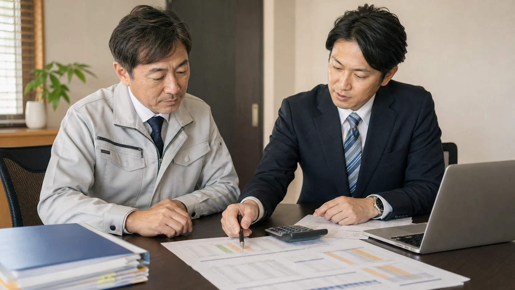不動産管理会社経営者と資金調達アドバイザーが税目別納付後の現金を比較する会議