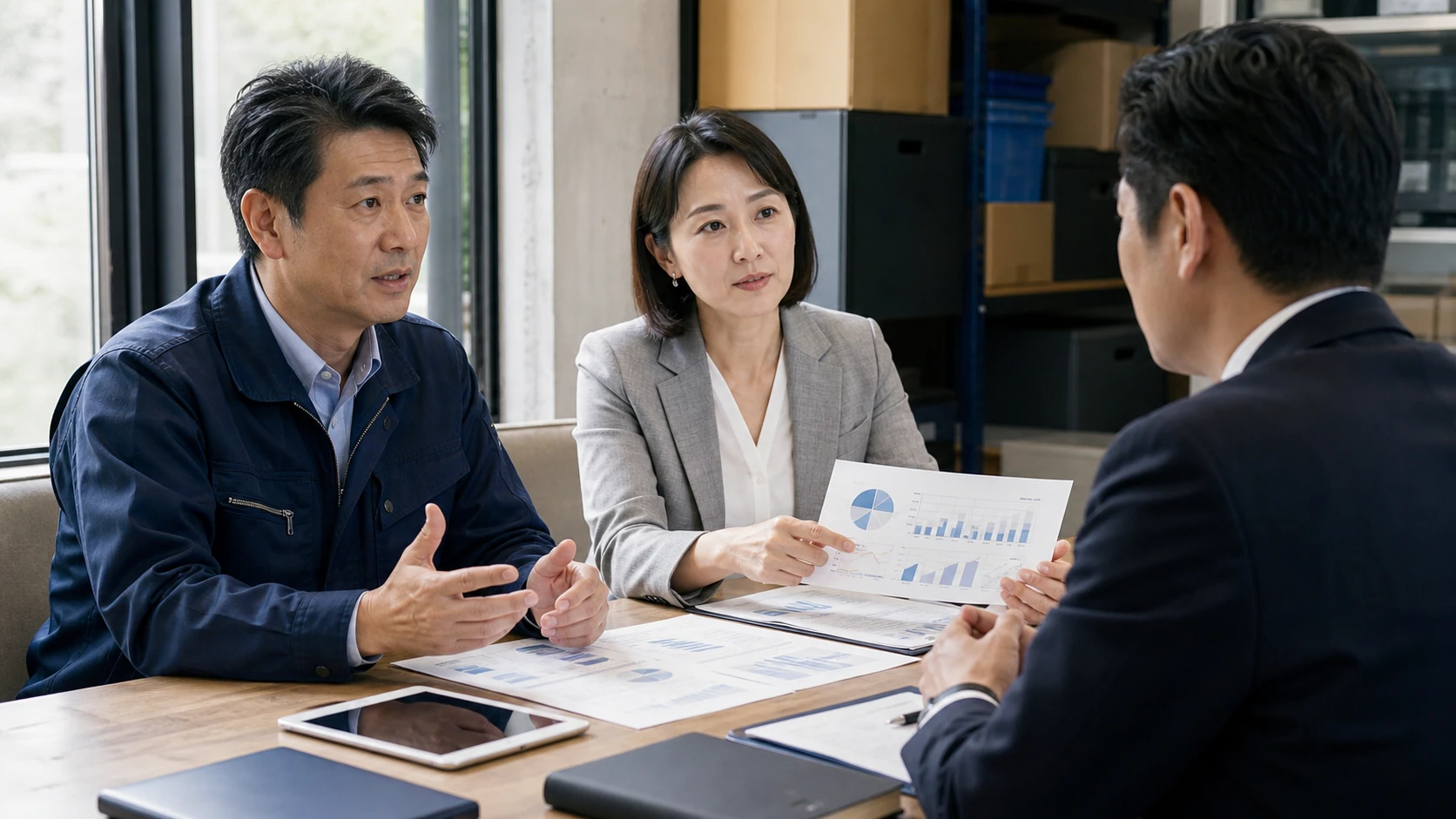 経営者・営業・原価管理・財務・銀行担当者が顧客別採算と回収を確認する会議