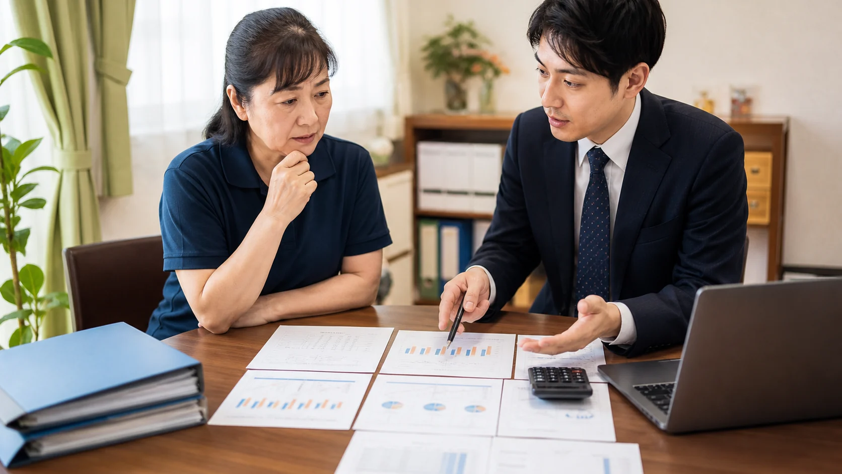 介護事業会社経営者と資金調達アドバイザーが研修総投資と現場適用を比較する会議