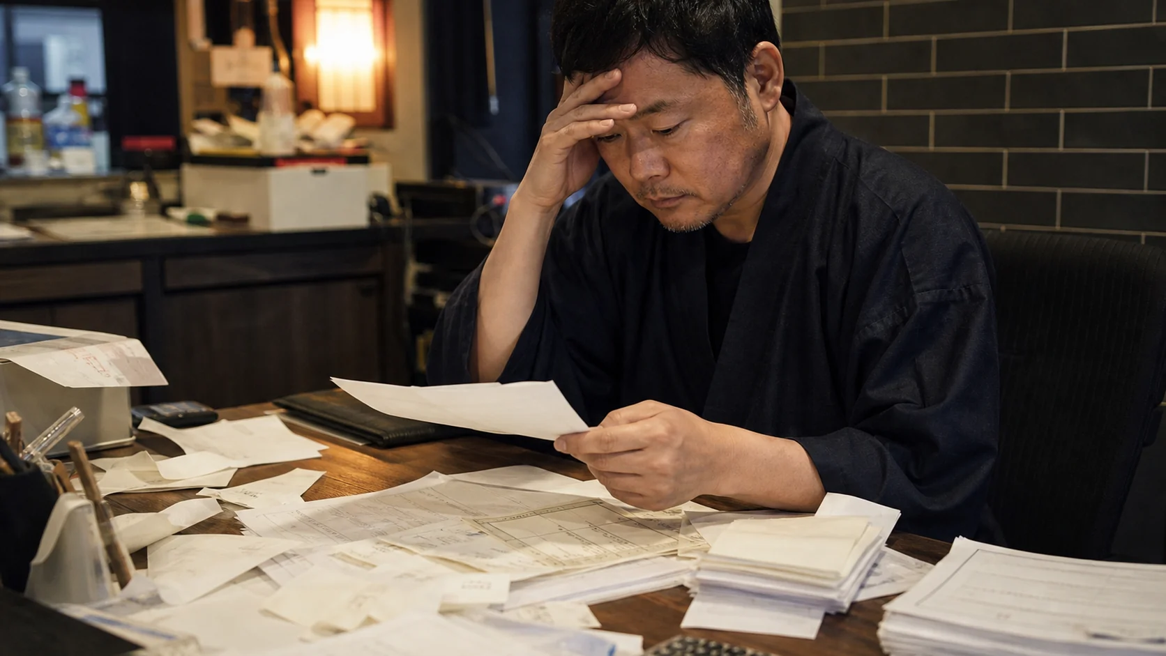 月次締めの遅れと未処理伝票を確認する飲食店経営者