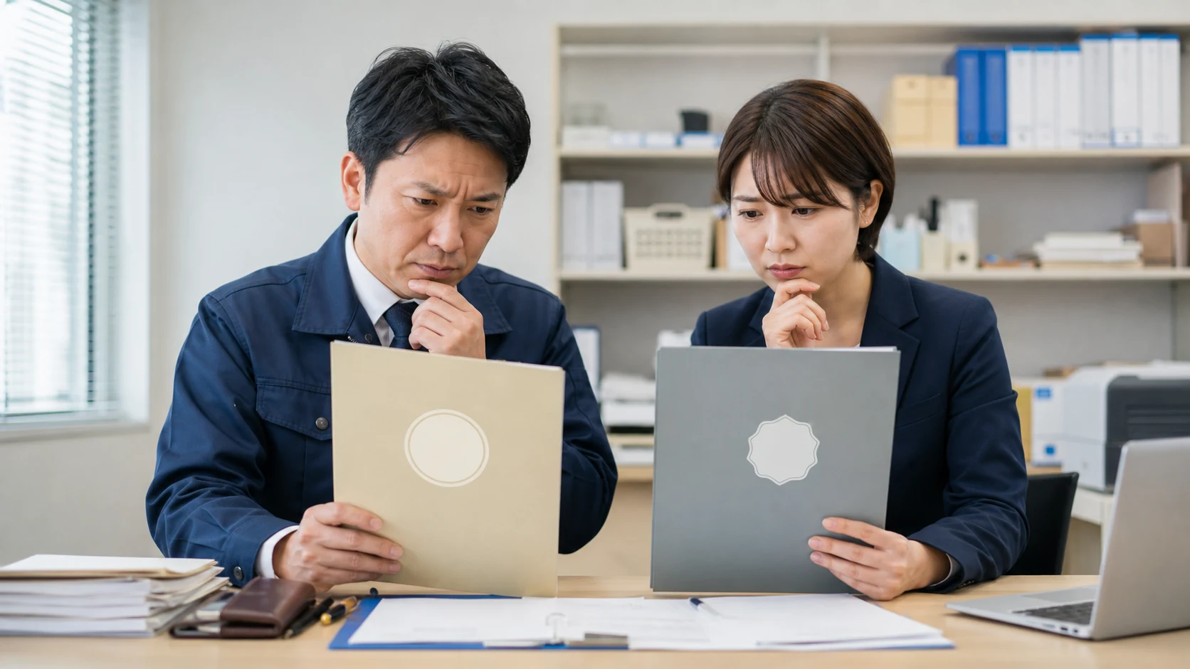 中小企業の経営者が無担保借入と保証・担保契約を確認する場面