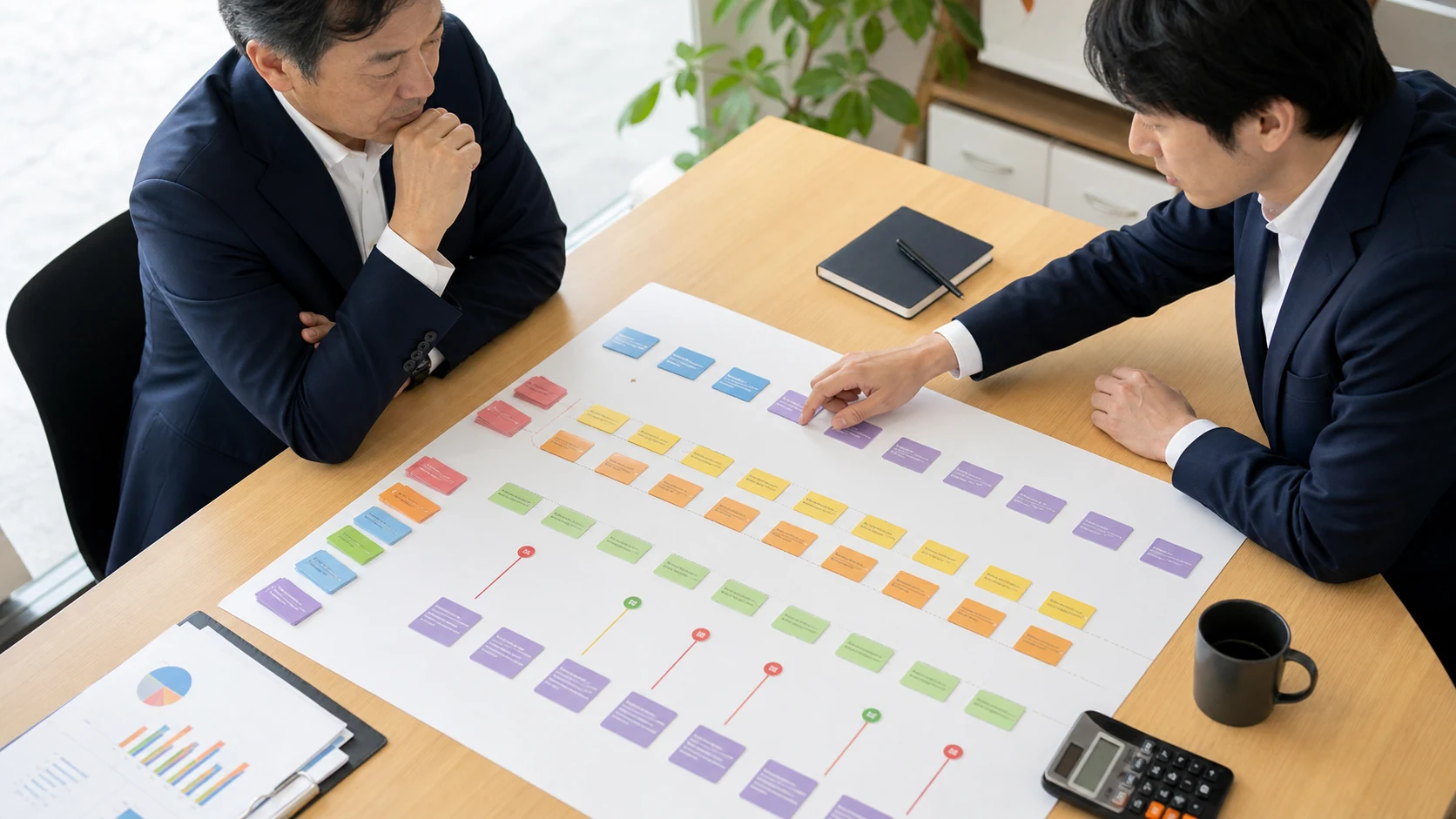 財務担当者が13週資金繰りと融資枠の極度、残高、条件、更新日を接続する場面