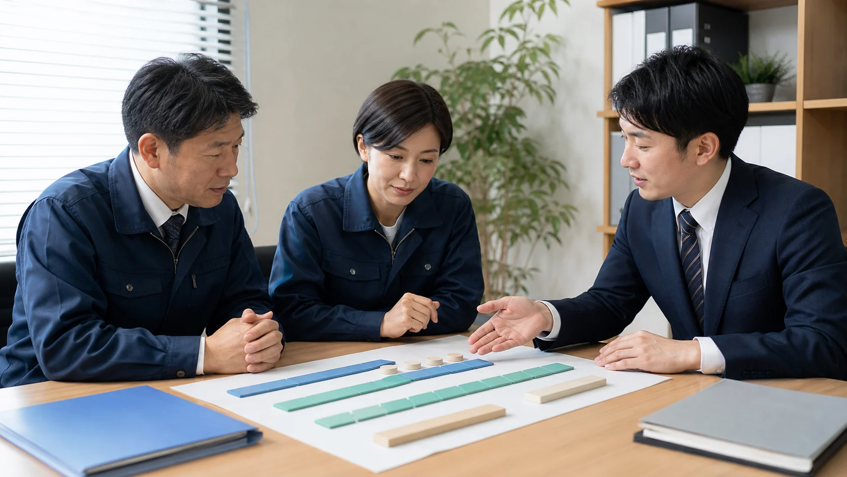 経営者と財務担当者と銀行担当者が資金使途の回収と返済期間を確認する会議