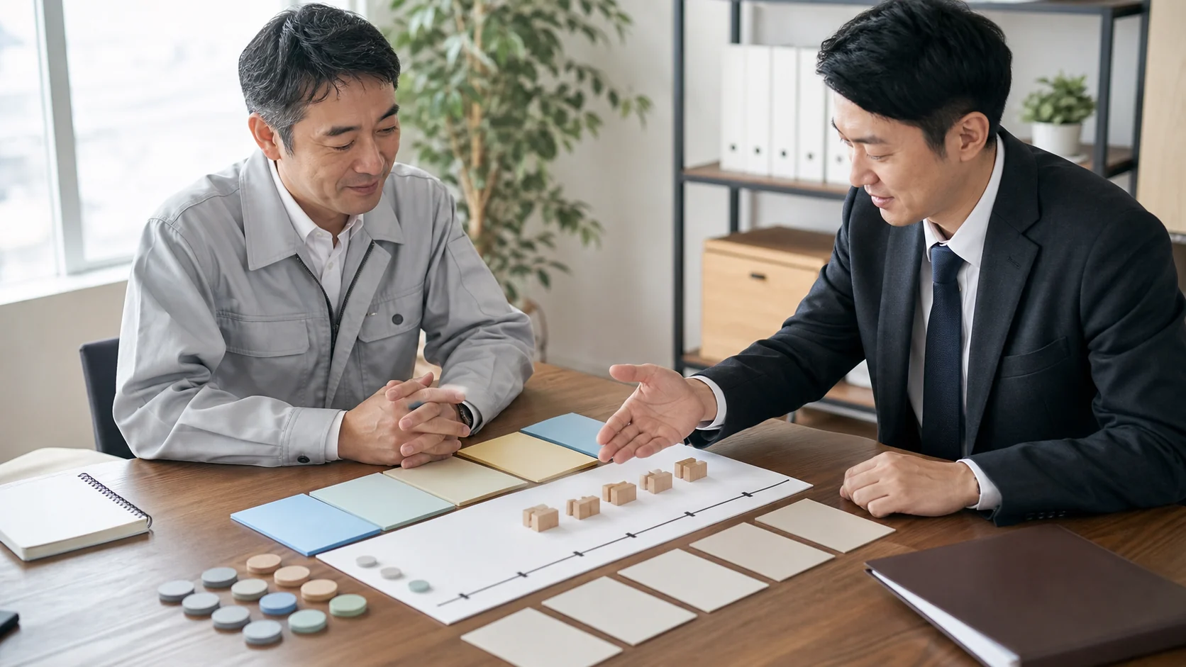 財務担当者が設備稼働と借入返済のタイムラインを整理する場面