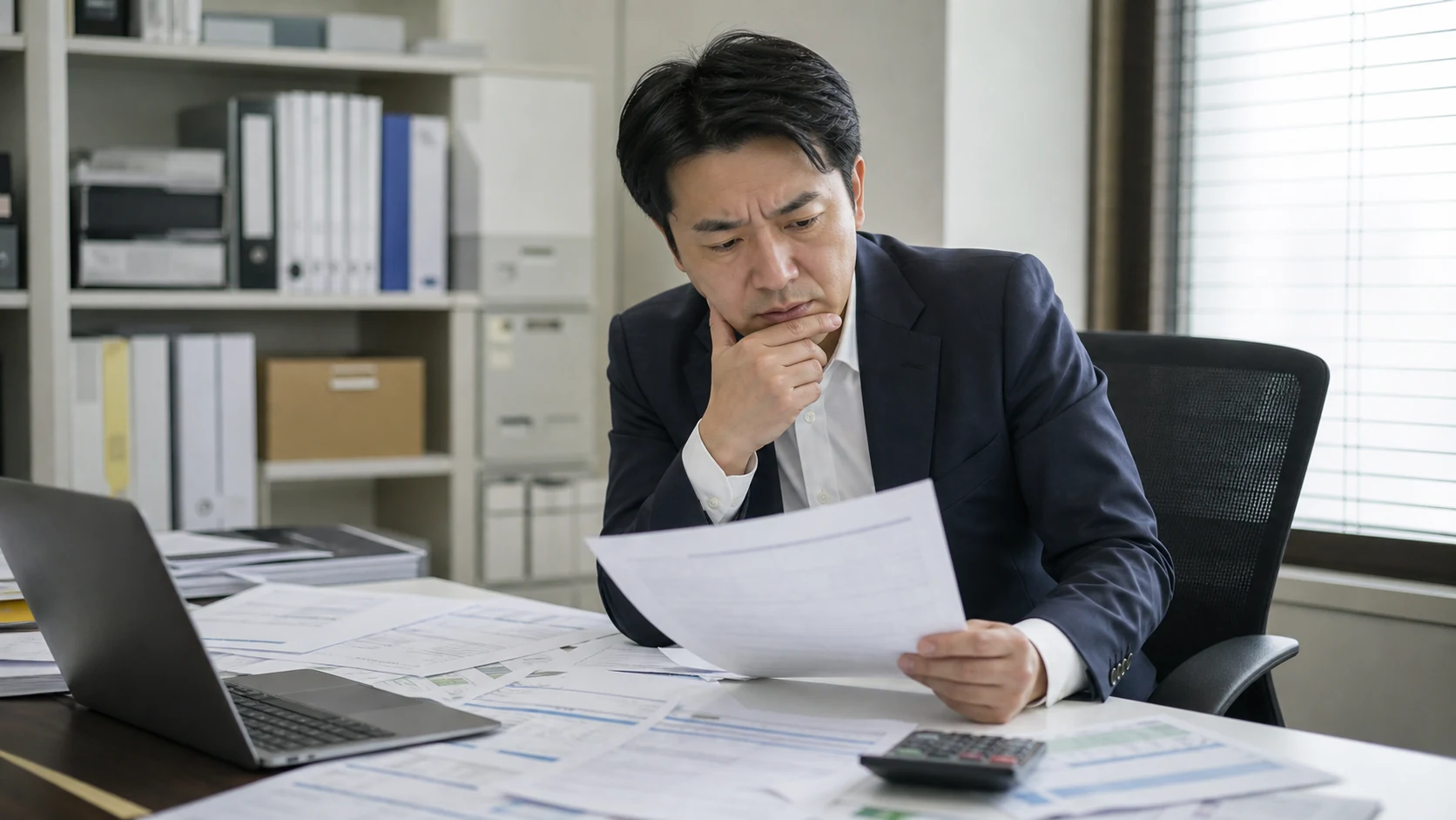 中小企業の財務担当者が借入残高と適用金利を契約別に照合する場面