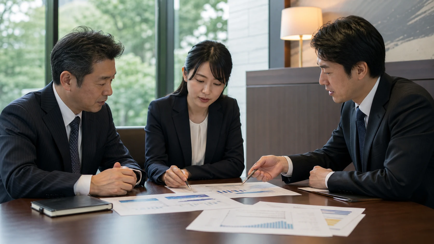 経営者、財務担当者、銀行担当者が借入期間と資金使途の適合を確認する会議