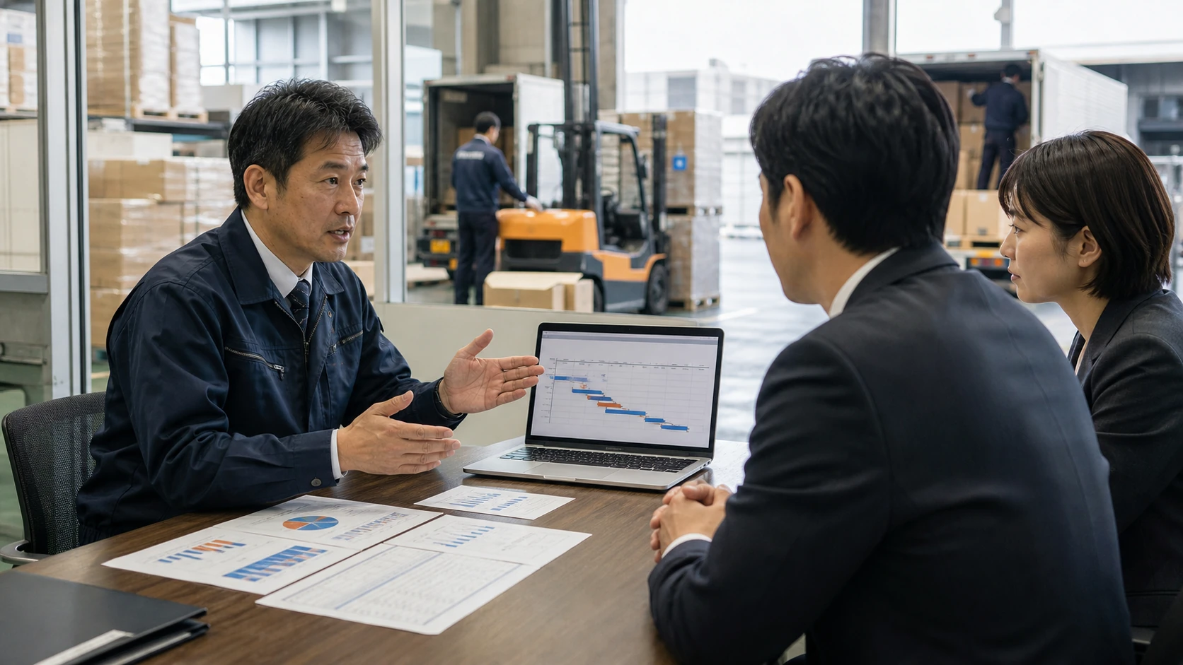 経営者と銀行担当者が売掛・在庫・買掛の増減原因を確認する会議