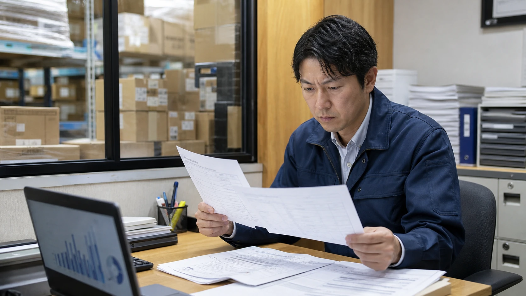 財務担当者が売掛金、在庫、買掛金の月次増減を照合する場面