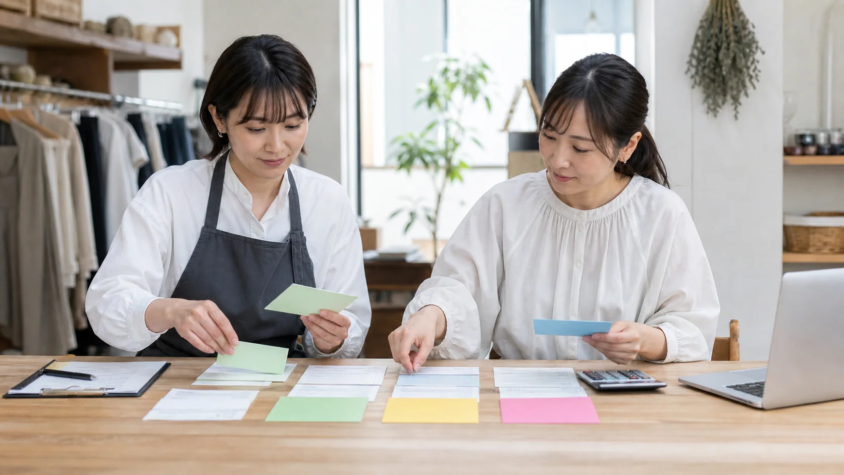法人口座の月次サマリーを作成する経営者と会計担当者