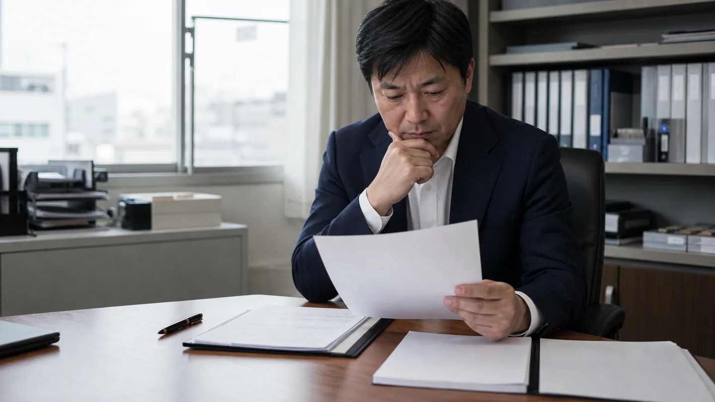 法人融資契約の代表者保証条項を確認する経営者