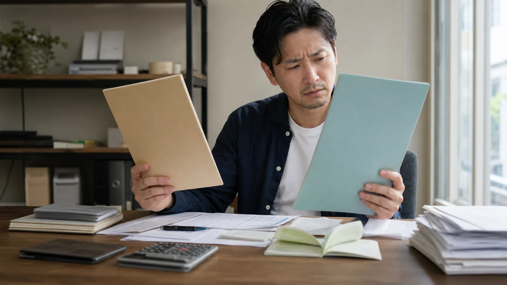 法人と個人事業主の借入条件を資料で確認する経営者