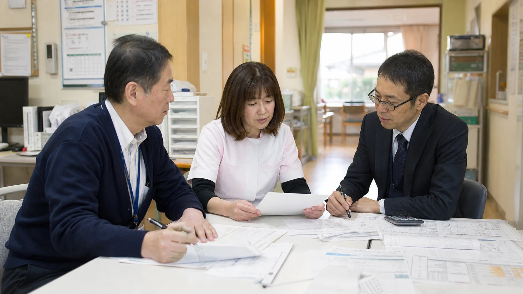 介護施設で報酬の支払決定通知と返戻と給与予定を照合する担当者