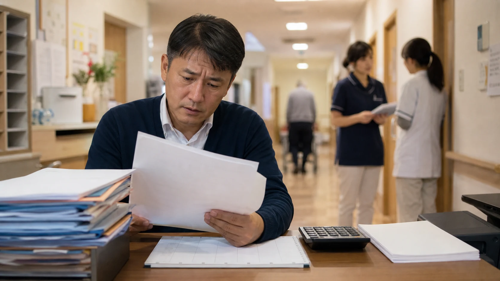 介護報酬の請求額と給与予定を確認する介護事業所経営者