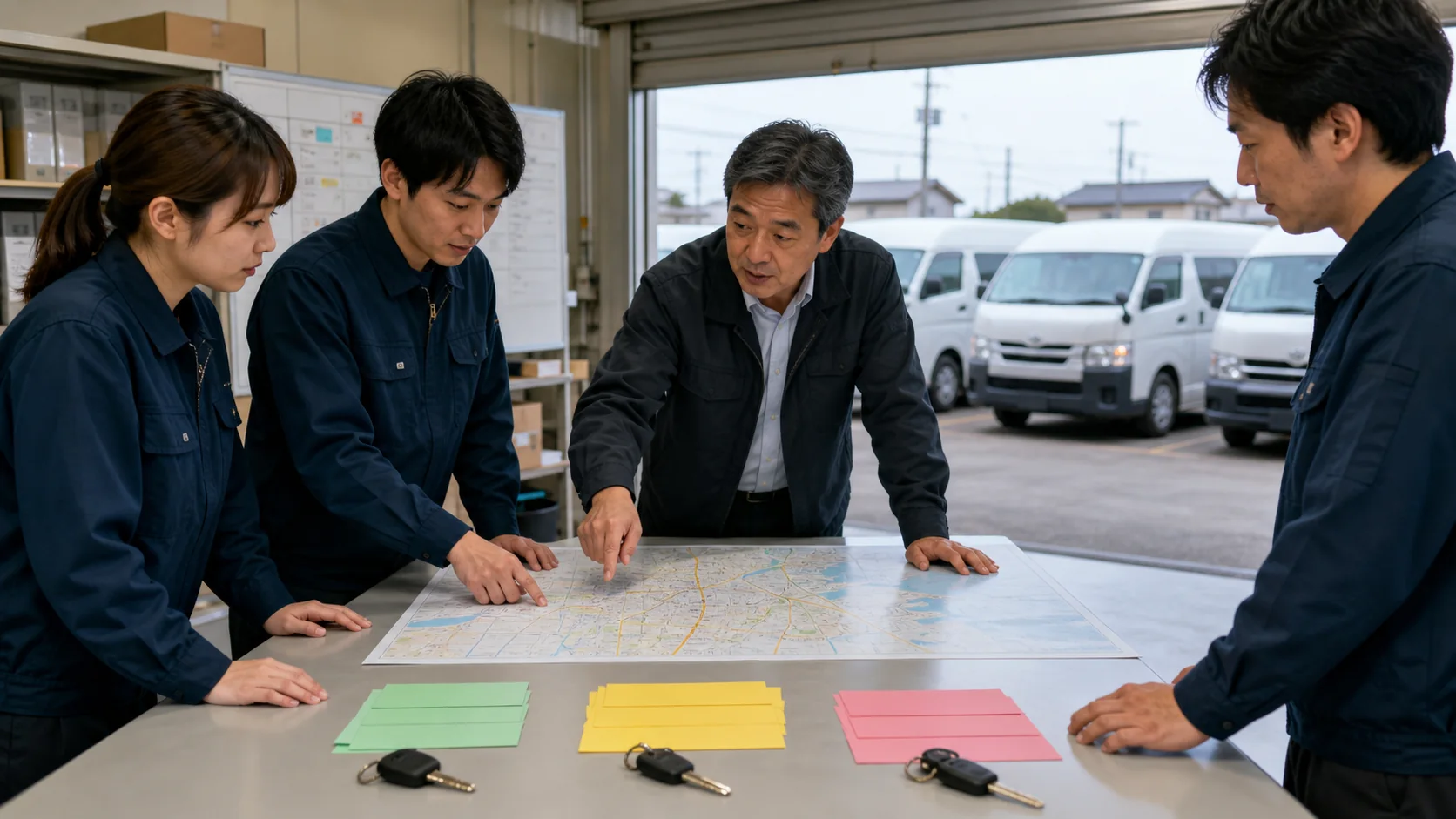 商用バンの稼働率と配送ルートを見ながら対象車を選ぶ経営者